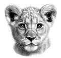 Little lion cub portrait hand drawn sketch Vector illustration, Wild animals Royalty Free Stock Photo