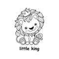 Little lion. Funny little lion. Black and white linear childish image. Vector Royalty Free Stock Photo