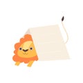 Little Lion Sitting Under Empty Banner, Cute Cartoon Animal with Blank Sign Board Vector Illustration Royalty Free Stock Photo