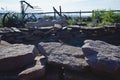 A little lizard on the red rocks of the fire pit Royalty Free Stock Photo