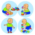 Little lovely baby boy playing with toys. Kid plays with pyramid Royalty Free Stock Photo