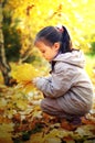 The little lovely girl with autumn leaves