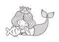 Little lying dreamy princess mermaid with fish.