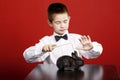 Little magician with rabbit Royalty Free Stock Photo