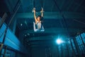 Little male gymnast training in gym, flexible and active Royalty Free Stock Photo