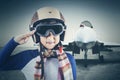 Little male pilot with jet plane Royalty Free Stock Photo
