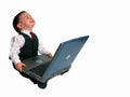 Little Man Series: Happy with His Laptop Royalty Free Stock Photo