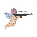 Little masked Cupid fires a weapon