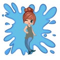 Little mermaid girl. Flirts. Handsome fashionable child. The isolated object on a white background. Vector illustration