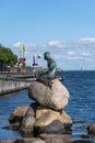 The Little Mermaid statue, or  Den lille Havfrue, as seen from Langelinie promenade in Copenhagen Royalty Free Stock Photo