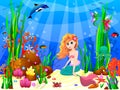 Little Mermaid among the inhabitants of the underwater world Royalty Free Stock Photo
