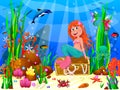 Cute joyful little mermaid in the underwater world 1 Royalty Free Stock Photo