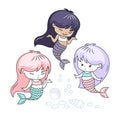 Little mermaids cartoon characters vector illustration Royalty Free Stock Photo