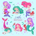 little mermaids and their friends octopuses, crabs and fishes