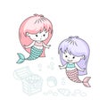 Little mermaids with treasures vector illustration Royalty Free Stock Photo