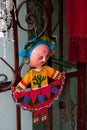 Little Mexican dolls in traditional dress at the Souvenir shop, popular place for the tourists who visit the country Royalty Free Stock Photo