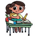 Girl in the school bench successfully completes the test Royalty Free Stock Photo