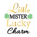 Little mister lucky charm. Happy Saint Patricks Day poster. Patricks day icon. Cute vector illustration. Vector typography. Design Royalty Free Stock Photo