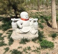 Little monk carry water with a carrying pole Royalty Free Stock Photo