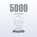 Little Monk showing gratitude for 5000 followers on social media