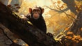 Mannerism Illustration Of Chimpanzee Climbing Tree Branch In 2d Game Art Style