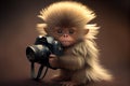 Little monkey photographer with long hair. AI Generated