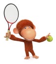 The little monkey plays tennis
