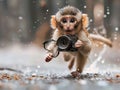 little monkey runs with the camera. photographers\' humor of the day