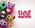 Little monster with 3d realistic character vector background template. Little monsters text with empty space for message Royalty Free Stock Photo