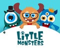 Little monsters vector background template. Little monsters text in empty white space for message Royalty Free Stock Photo