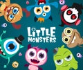 Little monsters vector characters background design. Cute little monster character with text in empty space for message Royalty Free Stock Photo