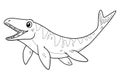 Little Mosasaurus Cartoon Illustration BW