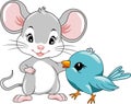 Little mouse and blue birdie are best friends Royalty Free Stock Photo