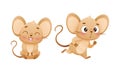 Little Mouse Character with Long Tail and Big Ears Laughing and Running Vector Set