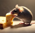 A little mouse eats cheese