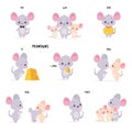 Little Mouse and English Subject Pronoun for Educational Activity Vector Set