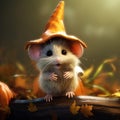 little mouse hugs Halloween pumpkin, Generative AI