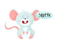 Little Mouse With Open Mouth Making Squeak Sound Isolated On White Background Vector Illustration