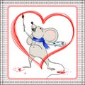 Little mouse paints heart Royalty Free Stock Photo