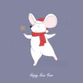 Little mouse in a red santa hat and scarf. Christmas and New Year card, t-shirt composition, handmade vector Royalty Free Stock Photo
