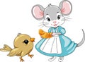 Little mouse is sharing a croissant with a birdie Royalty Free Stock Photo