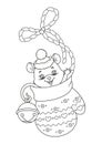 Mouse sitting in Christmas mitten coloring page