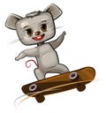 Little Mouse on skateboard. Cartoon style. Childrens urban sports. Cute baby skater rides on board. Skate for children