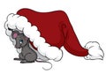 Little mouse under Christmas hat