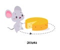 Little Mouse Walking Around Cheese as English Language Preposition for Educational Activity Vector Illustration Royalty Free Stock Photo