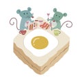 Little Mouses Having Meal on Bread Table