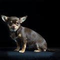 Little multi-colored chihuahua in black background