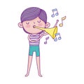 Little musician boy playing music with trumpet cartoon Royalty Free Stock Photo