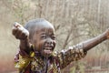 Little Native African Black Boy Standing Outdoors Under the Rain Water for Africa Symbol Royalty Free Stock Photo