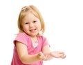 Little naughty girl portrait palms up isolated Royalty Free Stock Photo